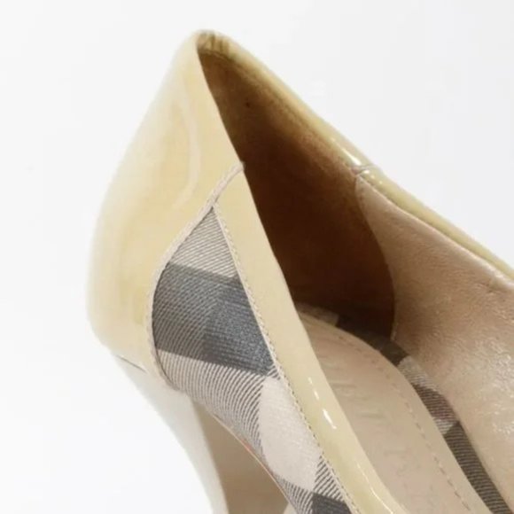 Burberry Nova Check Coated Canvas Beige Peep Toe Heels - Picture 7 of 9